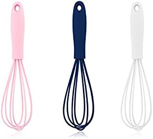 3 Pcs Premium Colorful Kitchen Mini Silicone Whisks - Mini Whisk Set Egg Beater for Stirring Cooking Baking, Tiny Silicone Balloon Wire Whisk, Milk Frother Kitchen Utensils Gadgets