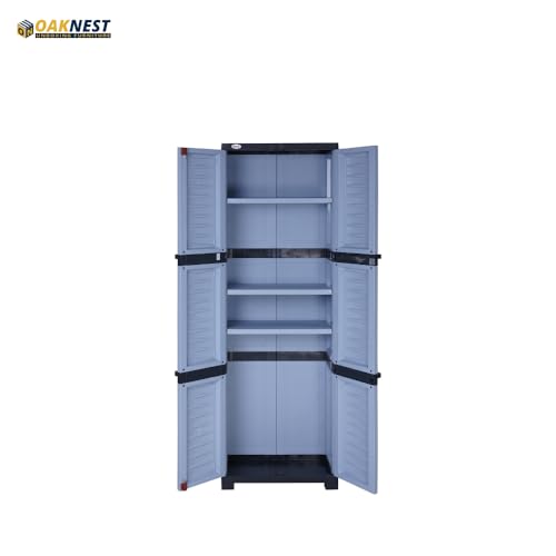 Image of Oaknest Supreme Fusion-03 Plastic Storage Cabinet | Compact & Multipurpose Storage Solution | Waterproof, Durable & Lightweight | Ideal for Home, Office & Garage | Charcoal and Sky Grey