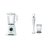 Krups KB4201 Blendforce Standmixer; 600 W; 2L Kunststoffbehälter; 4 Messer; 2 Geschwindigkeiten+ Pulse-Funktion; Ice Crush- Funktion; Weiss & Siemens MQ5B150N Stabmixer, Kunststoff, weiß