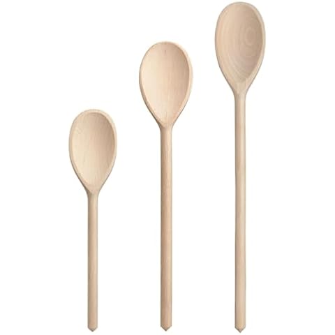 HIC Kitchen Wooden Spoons, FSC-Certified, Set of 3, Includes 1 Each 10, 12, and 14-Inch Spoons Cover