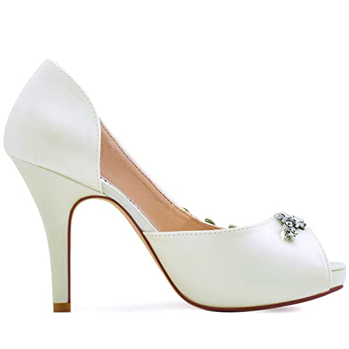 ELEGANTPARK Wedding Shoes for Bride High Heel Platform Bridal Shoes Rhinestones Wedding Heels for Women Pumps Satin Evening Party Prom Dress Pumps4