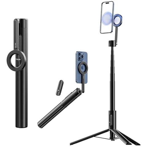 64.5in Magnetic Phone Selfie Stick Tripod with Remote for iPhone Magsafe - ULANZI MG-002 Flexible Cell Phone Tripod Stand 52N Magnet Portable Vlog Video Mount Compatible with iPhone 16 15 14 13 12 Cover