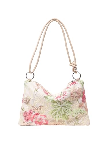 QWINEE Women's Floral Sequin Underarm Shoulder Bag Y2k Zipper Top Handle Purse Handbag with Adjustable Strap