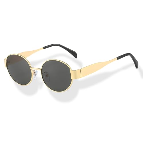 JITFLG Retro Oval Sunglasses Women Men Gold Frame Grey Lens Vintage Round Sunglasses UV400 Protection Classic Metal Frame Polarized Sun Glasses Fashion Eyewear Summer Accessories Grey