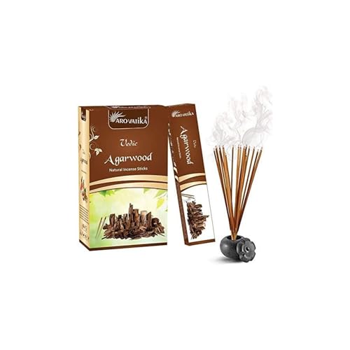 ARO VATIKA Vedic Agarwood/Oudh Natural Masala 144 Incense Sticks in Pack of 12 | Hand Rolled in India | Best for Prayer, Meditation, Relaxation, Reiki | Burn Time- Approx 50 mins