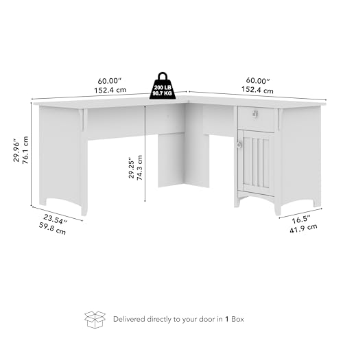 Bush Home L Shaped Desk with Storage for Home Office, Modern Farmhouse Corner Table with Drawers and Cabinets, Salinas Collection, Vintage Black