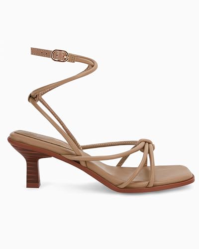 Image of Coutgo Womens Strappy Heels Sandals Thong Gladiator Square Open Toe Low Kitten Heeled Criss Cross Ankle Strap Summer Dress Wedding Shoes