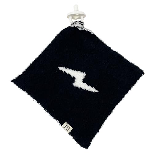 Image of Lightning Bolt Baby Lovey Pacifier/Teether Holder 10"x10" - DreamSoft Plush Fluffy Cuddly Soothie Reversible Mini Comfort Blanket - Newborn Gift Essential for Babies Boys and Girls (Black/White)