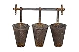 Creative Co-Op Antiqued Metal Wall Rack with 3 Hanging Tin Pots
