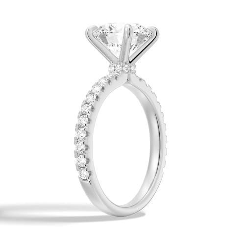 MSBLUE® Moissanite Engagement Ring, 1.5ct Round Cut with Pavé & Hidden Halo, 14K White Gold Vermeil, Rhodium Finish2