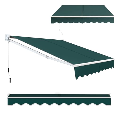 GOPLUS Store Banne Manuel 245x200CM, Auvent de Terrasse Rétractable et Angle Réglable, Store Banne Anti-Soleil pour Boutique Balcon Jardin (Vert)
