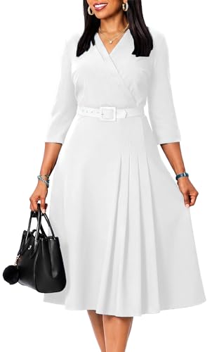Image of ZVO Business Work Dress for Women Elegan Church V-Neck A Line Midi Dresses