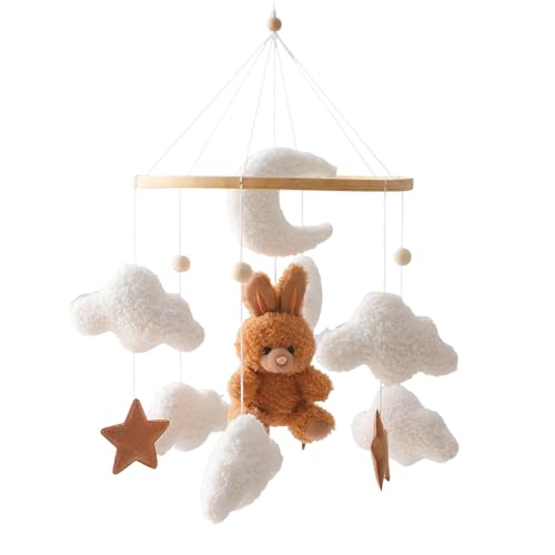 ベビーベッド用ベビーモバイル |木製動物ベビーベッドモバイル |ベビーベッドモバイル風鈴 | Bunny Nursery モバイルベビーベッド吊り下げ装飾 |ベビーベッドモバイル新生児ギフトベビーキッズルーム、寝室用