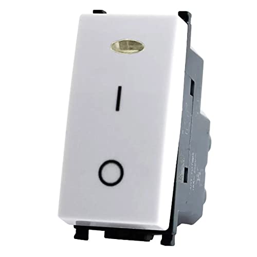 Vetrineinrete® Interruttore bipolare con spia luminosa compatibile con vimar plana pulsante luce 16ax 250vac (Bianco)
