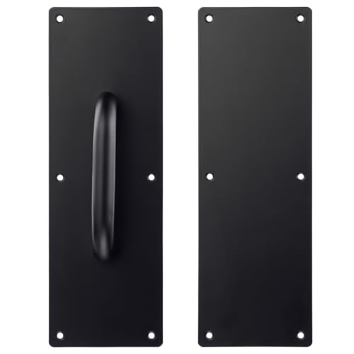 Image of Sumnacon 1 Set 12 Inch Stainess Steel Door Handles - Sturdy Door Pull Push Plates with Screws,Solid Pull Push Handles for Home Office Public,Black