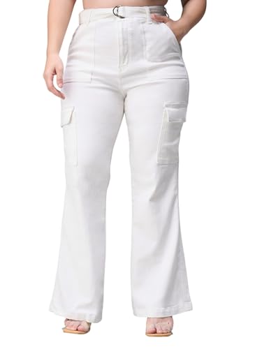 Miss Chase A+ Women's Wide Leg High Rise Regular Stretchable Denim Jeans (APAW24DEN86-89-82-34, White, 34)