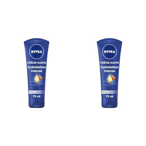 NIVEA Crème mains nourrissante peaux très sèches (1 x 75 ml), soin hydratant à l'huile d'amande douce, efficace 24 h (Lot de 2)
