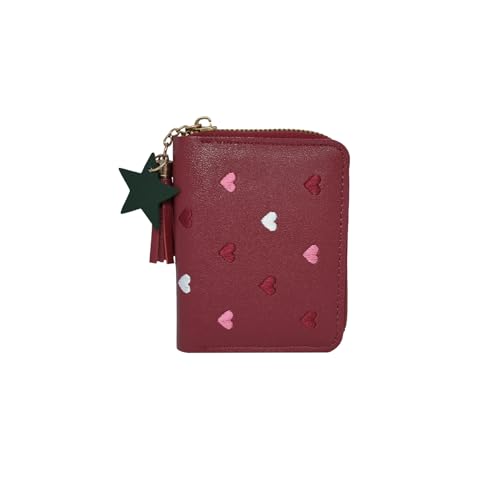 Generic BenePoint Women's Wallets, Heart-Pattern Wallet for Women with Small Coin Pouch, Womens Leather Wallet Card Holder Ladies Wallets with Card Slots& Star Pedant (red)