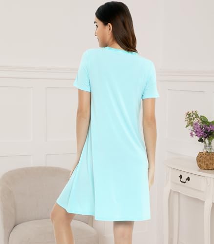 Image of NACHILA Nightgowns for Women-Viscose Made from Bamboo,Soft Sleepshirts Short Sleeve Nightshirts Loose Sleepwear