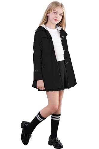 Image of Betusline Girl's Single Breasted Trench Coat Hooded Dress Coat Outerwear, 2-14 Years