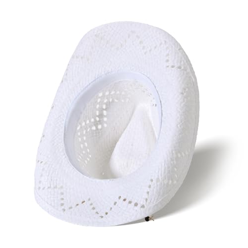 Image of Cowboy Hats for Women & Men Straw Cowboy Hat Wide Brim Western Cowgirl Hats Summer Sun Hat