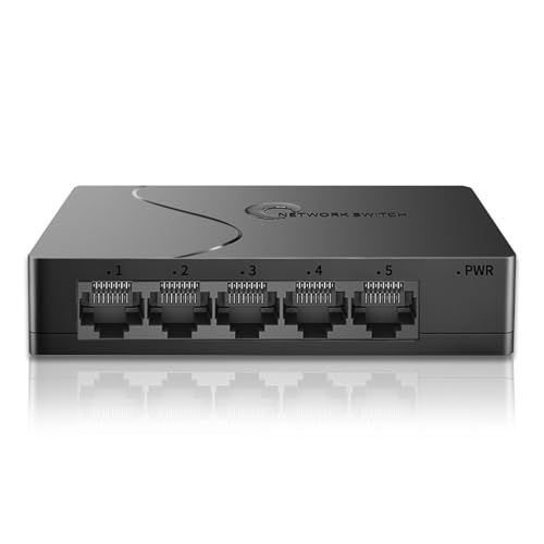 5 Port Easy Smart Managed Ethernet Switch Gigabit Switch, Network Hub, Ethernet Splitter, Plug & Play, VLAN, Qos, Desktop or Wall Mount