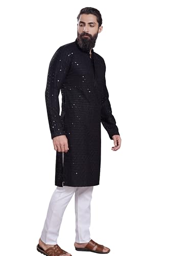 Image of DIVISIVE Men's Sequince Embroidered Cotton Blend Only Slim Fit Kurta
