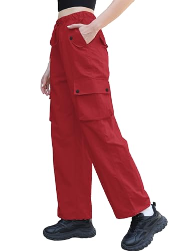 Image of Cromoncent Cargo Pants Girls & Women Parachute Pants Y2K Baggy Rave Clothes Waterproof with Pockets, 6 Years - 3XL
