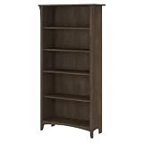 Bush Furniture Salinas Regał na książki z 5 półkami w kolorze popielatego brązu, wysoka półka na książki, duża półka na książki do salonu, domowego biura lub wejścia