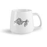 Fruits en céramique Tasses à thé, à café et à chocolat chaud Monochrome Blanc Poisson Mer Océan Animaux （14oz/400ml） Idéal pour la maison, le bureau, les cafés, idées cadeaux