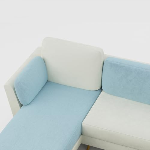 Image of Nuvola Air Premium Latex Fabric Sofa | 3, 4 & 5 Seater Options | Single & Dual-Tone Variants | Ultra-Soft Deep Seating Comfort | Modern Living Room Sofa | 3-Year Warranty (Blue & White, LHS, 4)