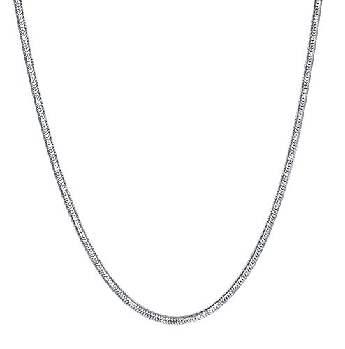 BORUO 925 Sterling Silver Snake Chain Necklace, 1mm Solid Italian Nickel-Free Chain Lobster Claw Clasp 14-30 Inch2