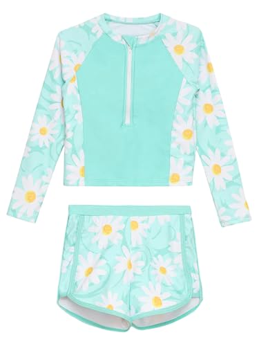 Kids Girls Rash Guard Swimsuit Long Sleeve Swim Tops with Shorts Set Beach Sport Swimwear3