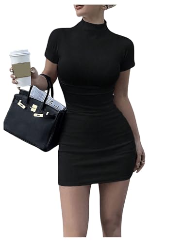 Milumia Women's Mock Neck Short Sleeve Bodycon Mini Dress Casual Pencil Dresses