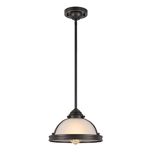 Worldwide Lighting Indoor Mini Pendant Light, 10.75" Diameter 1-Light, Antique Bronze Finish W/Schoolhouse Glass Shade, Retro Farmhouse Vintage Hanging Light Fixture-Lavery Collection Amz80068-003 #TOP6