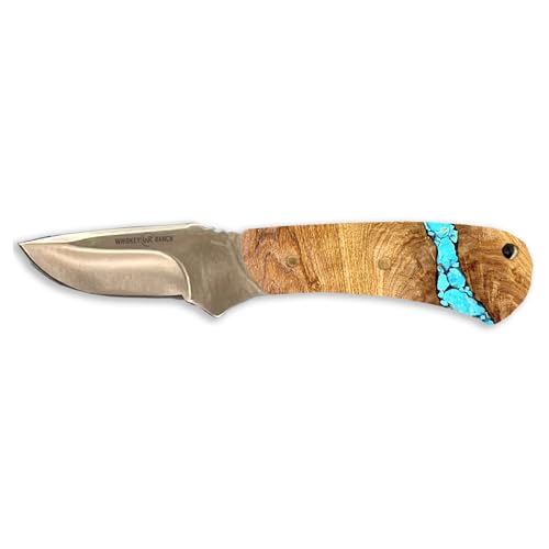 WHISKEY BENT HAT CO. Mini Skinner 440 Steel Fixed Blade Knife w/Leather Sheath (Turquoise River)