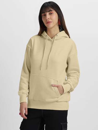 Image of JUNEBERRY Cotton Fleece Regular Fit Hooded Sweatshirt Lastest Back Graphic Printed Winter Hoodies for Women (Available in Colors: Black, SOYA Bean, Orange, Marshmellow, White & Lilac)