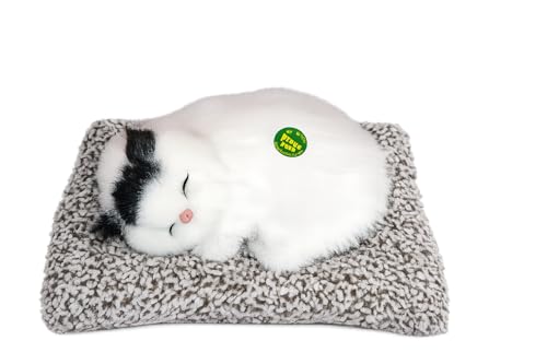 Image of Sleeping Cat Soft Toy, White with Light Black, Medium