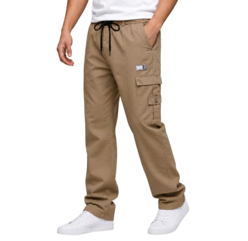 Image of DEELMO Cargo Pant for Men | Cotton Cargo's Pant | Men's Cotton Cargo Trousers | Elastic Drawstring Waist Straight Fit | Comfortable Breathable Cargos for Casual to (Available in Pluse Size)