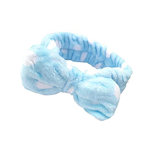 Face Wash Headband,Blue White Dots Adjustable Elastic Cosmetic Bowknot Makeup Headband,Use for Washing Face,Applying The Mask,Doing Spa