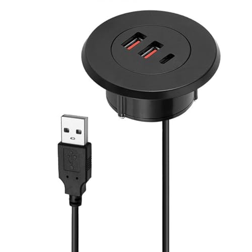 Limtula - Adaptador de escritorio redondo USB integrado con base para ahorrar espacio para carga eficiente de dispositivos