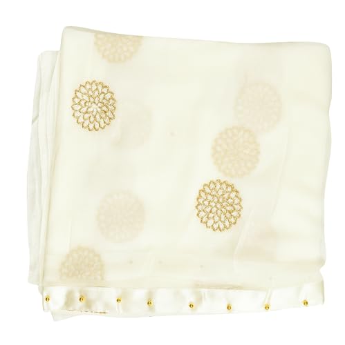 Image of YOUTHQUAKE Golden Floral Embroidery Work Chiffon Dupatta for Womens & Girls with Fancy Moti Lace