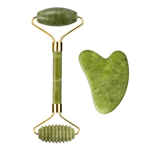 Juego de rodillo de jade natural Xiuyan y Gua Sha, herramientas de masaje facial y corporal