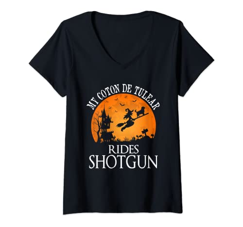 Mujer Coton De Tulear Rides Shotgun Dog Lover Party Camiseta Cuello V