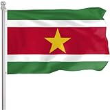 FLGCLUB Suriname Surinamese Flag 3x5 Ft Outdoor, Vibrant Color Fade Resistant Surinamese Flags Polyester Double Stitched, Republic of Suriname Flag Canvas Header and Brass Grommets