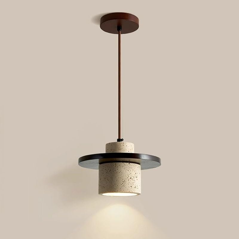 Lampe à suspension LED pierre jaune éclairage table à manger bois noyer