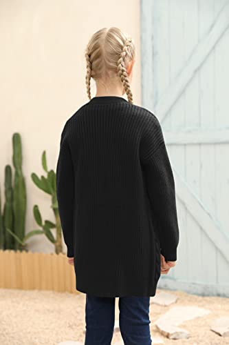 Image of Ermonn Girls Kids Open Front Cardigans Sweaters Long Sleeve Knit Cute Sweater Outwears with Pockets for 5-14 Years