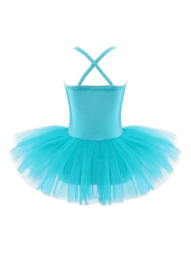 TiaoBug Girls Sequins Camisole Ballet Dance Tutu Dress Gymnastics Leotard Lyrical Dance Dress Performance Dancewear Blue 5-6