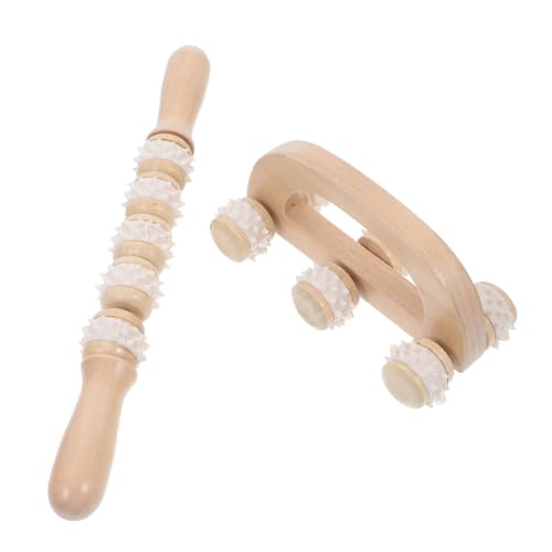 HAPINARY 2pcs Wooden Rolling Pin Massage Tool Set Wheel Straight Bar Wheel for Soothing Natural Wood Soft Manual Massage Tools