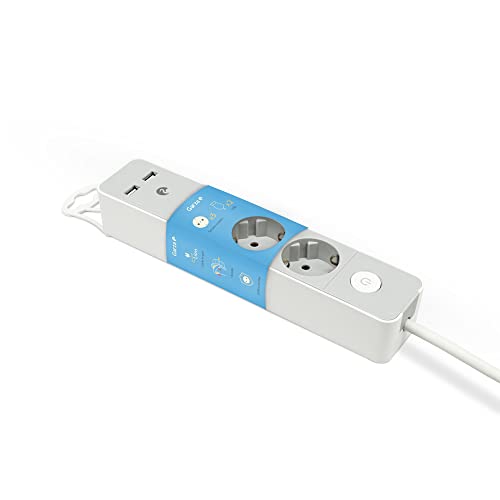 Regletas Enchufes Usb Garza - Regleta Design Gris con Interruptor, 3 Tomas + 2 USBs, Cable 1.4 m, Enchufe Plano, Protección Infantil